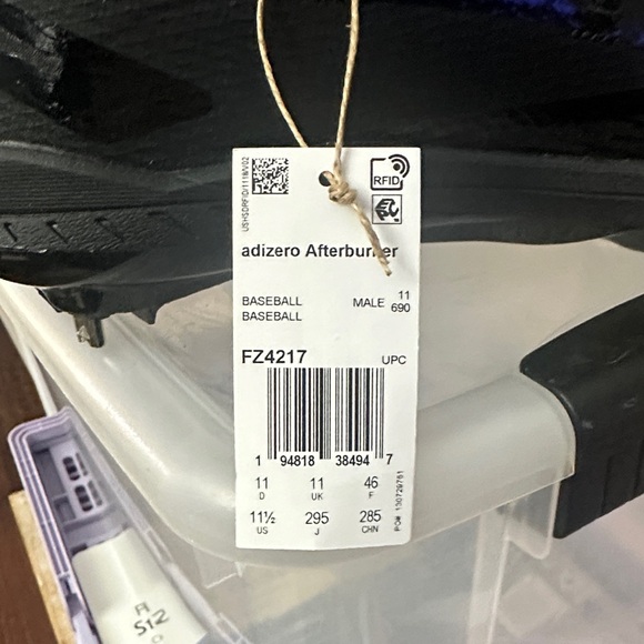 Adidas Adizero Afterburner 8 Black and White Men's Baseball Metal Cleats - Picture 5 of 8